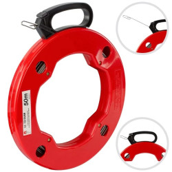 Linka stalowa do przeciągania kabli 1,3x3mm 50m czerwona kaseta NEKU