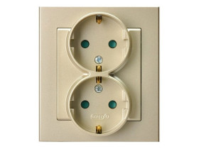 SONATA Gniazdo podwójne z uziemieniem schuko IP20 z przesłonami z ramką szampański złoty GP-2RSP/39 OSPEL