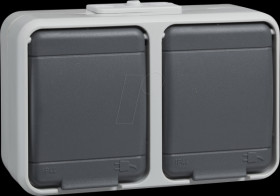 445409 Socket, 2-gang, 16 A, IP44, AquaTop, plug-in terminal, grey