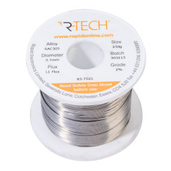 R-TECH 857021 SAC305 Solder 2% L1 Flux &lt;0.5% Halide 0.7mm 250g Reel