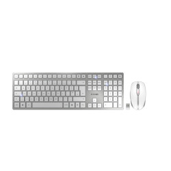 Zestaw klawiatury z myszką, ChERRY DW 9100 SLIM, Srebrny/biały, Bezprzewodowe, QWERTY (Wielka Brytania), Ergonomiczna