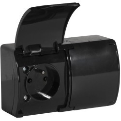 Gniazdo natynkowe podwójne z uziemieniem, z klapką VIPLAST KOALA CZARNE IP44 162-05