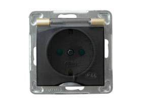 IMPRESJA Gniazdo hermetyczne z uziemieniem schuko IP-44 z przesłonami torów prądowych wieczko przezroczyste złoty metalik GPH-1Y