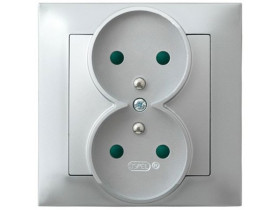 IMPRESJA Gniazdo podwójne z uziemieniem z przesłonami torów prądowych kompletne z ramką srebro GP-2YZP/18 OSPEL