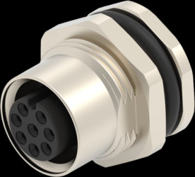 Panel socket, M12, 8 pole, solder connection, screw locking, straight, T4131012081-000