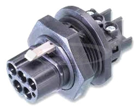 RST20i5 gniazdo męskie 3-fazowe, 5-stykowe na panel, zaciski śrubowe 0,75-4mm2 20A 400VAC IP68 M25 96.052.5053.1 czarne WIELAND