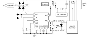 Self-biased high frequency QR flyback converter with integrated GaN (65W)