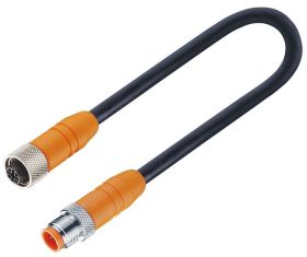 RSTS 4-RKTS 4-288/15 M PUR czarny, 4x0,34mm2 + ekran podłączony do nakrętki, gniazdo proste M12x1 + wtyk prosty M12x1, LUMBERG 5