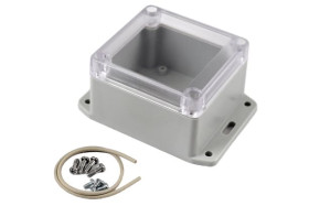 Obudowa ogólnego użytku Poliwęglan szerokość zew. 80 mm długość zew. 85 mm wys. zew. 55 mm Hammond IP65 Jasnoszary