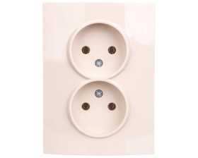 LOGI Gniazdo podwójne 2x2P kompletne śrubowe 16A 250V Kremowy 25155