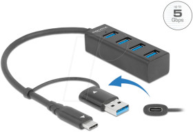 63828 USB 3.0 Hub, 4 Port, USB-C to 4x USB-A + C to A Adapter