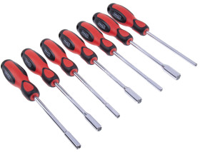 Zestaw wkrętaków nasadowych, mat. łopatki: Stal, mat. uchwytu: Twardy czerwony acetat z miękkim wypełnieniem, dł.