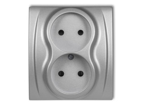 LOGO Gniazdo podwójne bez uziemienia (przesłony torów prądowych) srebrny metalik 7LGP-2p KARLIK