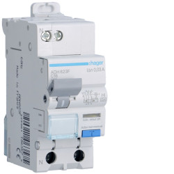 Wyłącznik różnicowoprądowy z członem nadprądowym RCBO, Typ C, 1P + N, 16A, 30mA, Hager, ADH