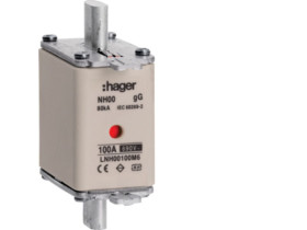 Wkładka bezpiecznikowa nożowa NH00 wskaźnik podwójny uchwyt nieizolowany gG 100A 690VAC LNH00100M6 HAGER