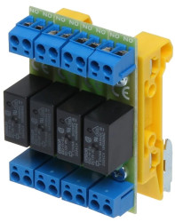 Moduł przekaźnikowy zwierny 4 wyjścia 10-16VDC 2x10A(max), 30VDC/50VAC (max) wyjście 4xNO/NC montaż na szynę DIN PK4-12-ZD