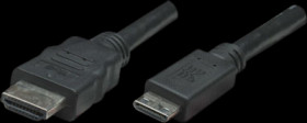 Adapter cable, 1.8 m, black, Mini-HDMI 19 pole plug, straight to HDMI 19 pole plug, straight, ICOC-HDMI-B-015