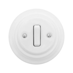 Włącznik światła pojedynczy ceramiczny, okrągły z ramką, podtynkowy biały Ceramic Loft