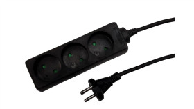 Przedłużacz 3-Gniazdowy, 1,5M Czarny, 2X1,0Mm, Owy / 24223