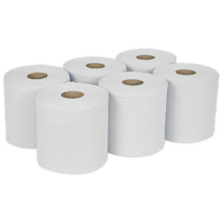Sealey WHT150 Paper Roll White 2-Ply Embossed 150m Pack of 6