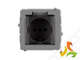 DECO Gniazdo hermetyczne z uziemieniem schuko (klapka dymna przesłony torów prądowych) szary mat 27DGPB-1sdp KARLIK