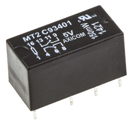 Przekaźnik sygnału, 5V dc, 2 A, DPDT, 2-polowy, montaż PCB, TE Connectivity MT2