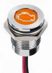 Lampka kontrolna do montażu panelowego 12V dc Pomarańczowy 14mm LED Chrom Wyprowadzenia APEM