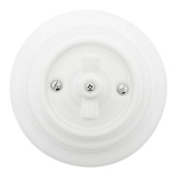 Włącznik światła krzyżowy obrotowy ceramiczny, okrągły z ramką, podtynkowy biały Ceramic Loft