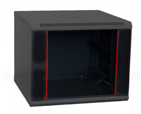 Szafa rack 9U, wisząca, 19", 600mm gł., drzwi szklane, czarna
