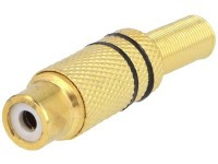 GCINCH-K-AUB-M Gniazdo RCA (cinch) na kabel złocone - z paskiem czarnym - 10 x 43mm