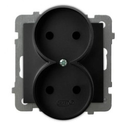 AS Gniazdo podwójne z przesłonami torów prądowych, moduł bez ramki czarny metalik GP-2GRP/m/33