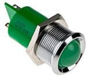 Lampka kontrolna do montażu panelowego 24V dc, zielona 22mm LED Faston, oczko lutownicze APEM