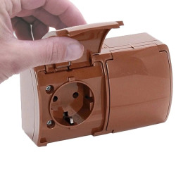 VIPLAST KOALA Gniazdo Schuko Podwójne Natynkowe z Brązowymi Klapkami