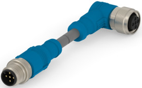 Sensor actuator cable, M12-cable plug, straight to M12-cable socket, angled, 5 pole, 1 m, PUR, gray, 4 A, T4162124005-002