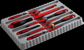 VDE screwdriver kit, different sizes, Pozidriv/slotted, BE-9888S