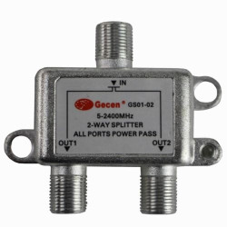 GS01-02 spliter - rozgałęźnik sygnału TV 2x gniazdo F; częstotliwość 5-2400MHz;