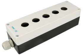 Obudowa przycisku; LAY5-BP05; biało-czarny; plastik; IP54; z dławnicą PG13,5; pięciokrotna; 236,5x72x65mm; panelowe 22mm; YUMO;