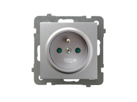 AS Gniazdo pojedyncze z uziemieniem z przesłonami srebrne GP-1GZP/m/18 OSPEL