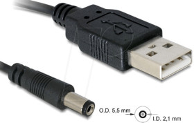 82197 USB &gt; DC power plug Ø5.5/Ø2.1 - 5 V - length 1.0 m