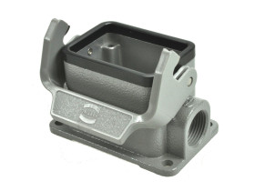 Obudowa złącza; Han B; 19300061250; 6B; metal; proste; na panel; 1 boczne wyjście przewodu; z 1 klamrą; wyjście na dławnicę M20;