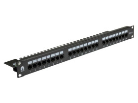 Patch panel RACK 19 kat.6 24p UTP z półką 1U czarny NEKU