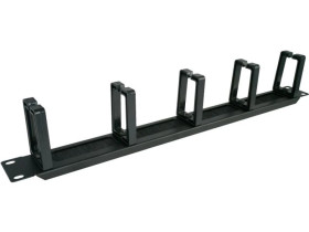 Organizator kabli 1U 19 z przepustem szczotkowym, 5 plastikowych uchwytów, czarny PK048