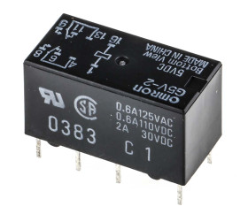Przekaźnik sygnału, 5V dc, 2 A, DPDT, 2-polowy, montaż PCB, Omron MT