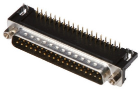 Złącze D-Sub 25-pinowe Męski Kąt Proste Przewlekany raster 2.77mm Złoto, nikiel