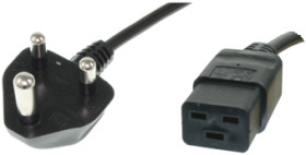 Device connection cable, India, plug type M, angled on C19 socket, straight, H05VV-F3G1.5 mm², black, 2.5 m, ZA/3-H05VVF3G150-C1
