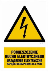 ZNAK - HA028 Pomieszczenie ruchu elektrycznego urządzenie elektryczne napięcie niebezpieczne dla życia 35 x 52,5 cm PN - Płyta 1
