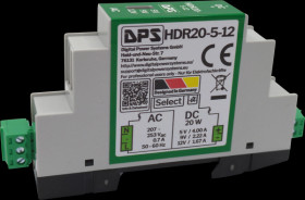 HDR20-5-12 Switching power supply, DIN rail, 5/9/12 V, 3/2.22/1.67 A