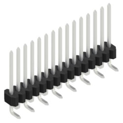 Pin header, 15 pole, pitch 1.27 mm, angled, black, 10061267