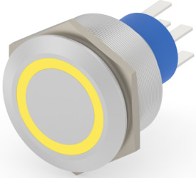 Vandal-proof pushbutton, 2 pole, silver, illuminated  (yellow), 3 A/250 VAC, mounting Ø 25.2 mm, IP67, 2-2317656-5
