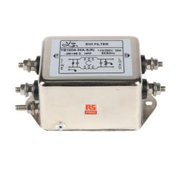 Filtr sieciowy 30A 1-fazowy 2.2MΩ 115/250 V AC 50/60Hz 2*0,5 mH RS PRO Montaż w obudowie